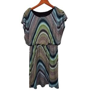 Connected Apparel Retro Print Dress Multicolor Women Size 6 Elastic Waist